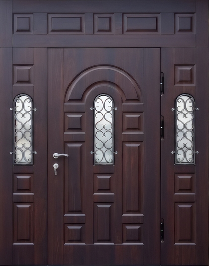 Входная парадная группа с терморазрывом, ковкой, стеклами и панелями МДФ со шпоном