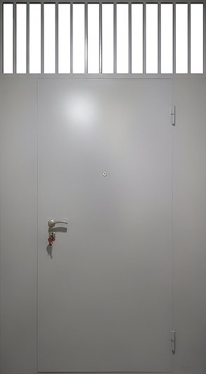 Тамбурная металлическая дверь-перегородка с решетчатой фрамугой и полимерным покрытием